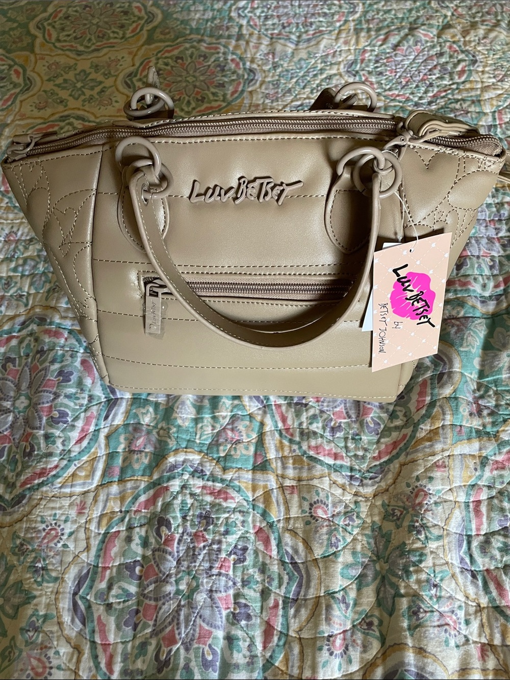 Luv Betsey by Betsey Johnson LBKINLEY taupe satchel / crossbody. NWT